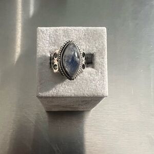 Sterling Silver Marquis Moonstone Ring with Open Scroll Work